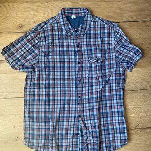 Men's Blue and Red Plaid Short sleeve button down